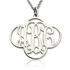 Personalized Cut Out Clover Monogram Necklace Sterling Silver
