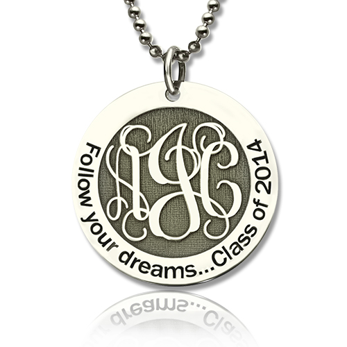 Personalized Class Graduation Monogram Necklace Sterling Silver