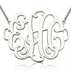 Personalized 1.68" XL Stylish Monogram Necklace In Sterling Silver