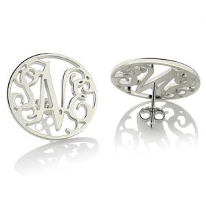Personalized Circle Monogram Stud Earring Sterling Silver