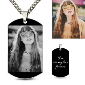 Photo-Engraved Black-Titanium Steel Dog-Tag Necklace