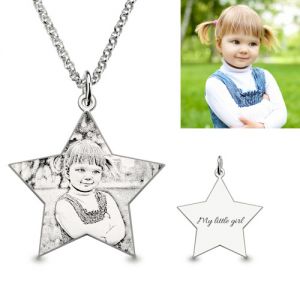 Pentagram Engraved Photo Necklace In Sterling Silver