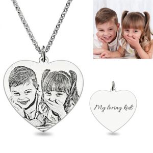 Engraved Heart Photo Pendant Necklace In Sterling Silver