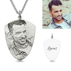 Shield Engraved Photo Necklace Sterling Silver