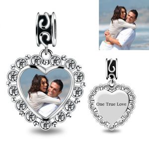 Engraved Photo Heart Charm With Crystal