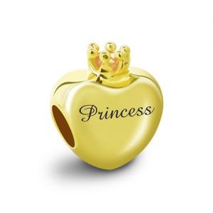 Engraved Birthstone Crown Charm Gold