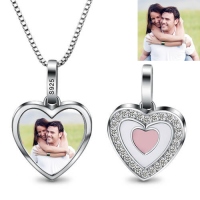 Heart Photo Necklace With Diamond Sterling Sliver