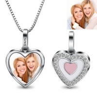 Heart Photo Necklace With Diamond Sterling Sliver