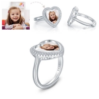 Custom Adorable Heart Sterling Silver Photo Ring