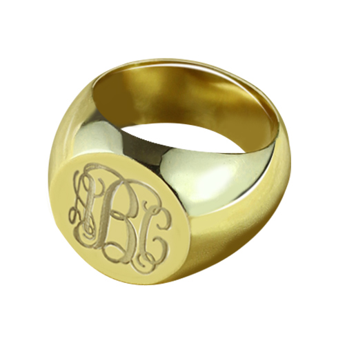 18K Gold-Plated Engraved Circle Monogram Signet Ring