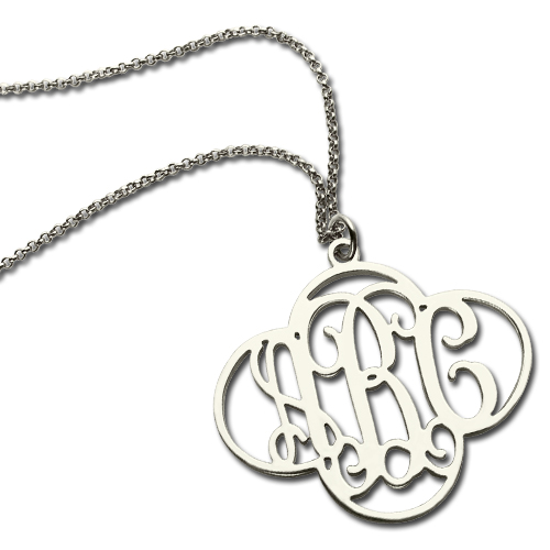 Personalized Cut Out Clover Monogram Necklace Sterling Silver