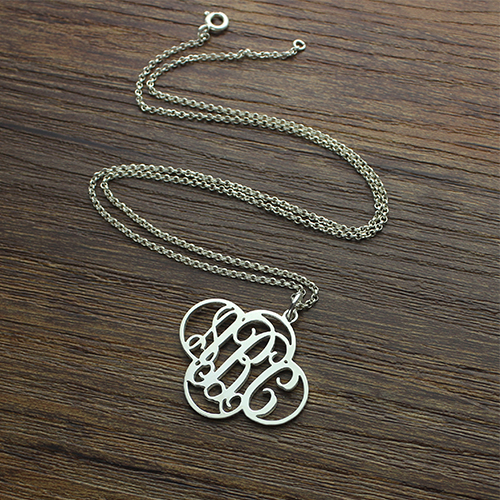 Personalized Cut Out Clover Monogram Necklace Sterling Silver