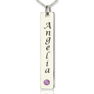 Vertical Bar Necklace Name Tag Silver