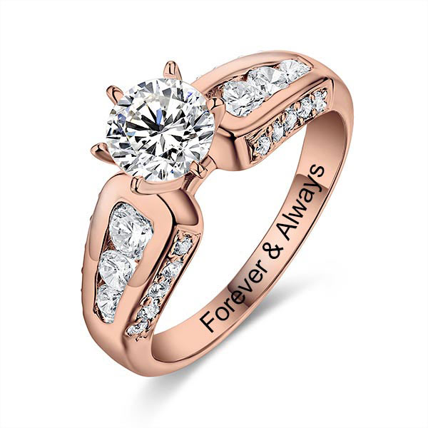Engraved Round Gemstone Promise Ring In Rose Gold
