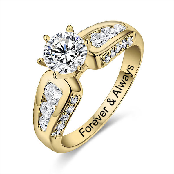 10K/14K Engraved Round Gemstone Promise Ring