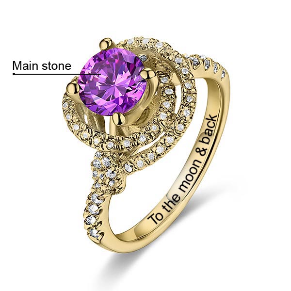 Women's Engraved Gemstone Engagement Ring In Gold