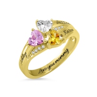 Custom Heart Birthstone Engraved Ring Gold Plated