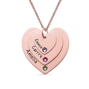 Necklace for Grandma Triple Heart Necklace With Birthstones In Rose Gold