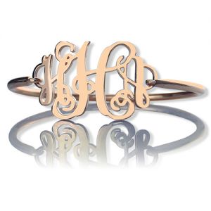 1.25 Inch Rose-Gold Monogram Initial Bangle Bracelet