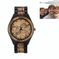 Personalized Ebony Wooden Wristwatch with Engraved Zebra Photo