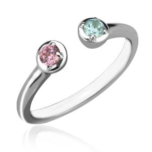 2 Stone Dual Birthstone Cuff Ring Sterling Silver