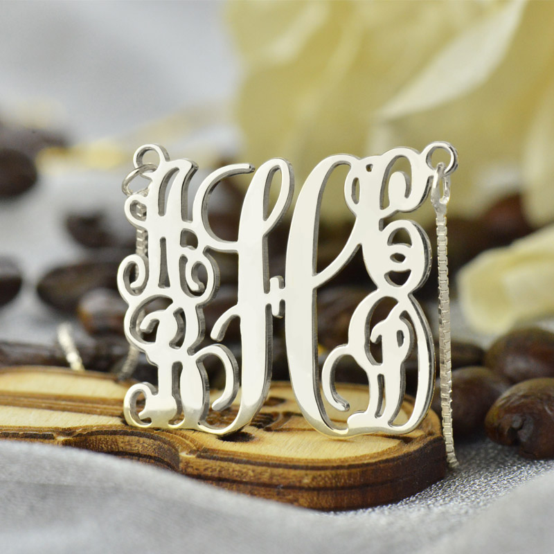 Customized 5 Initials Family Monogram Necklace Silver